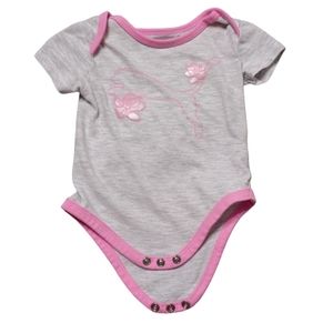 Puma w/Flower Shortsleeve Pink & Gray 0-3M Snap Baby Girl Onesie